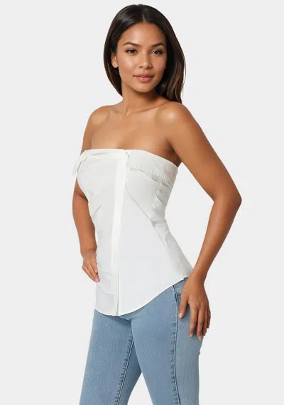 Bebe Ruched Asymmetric Top In White Alyssum