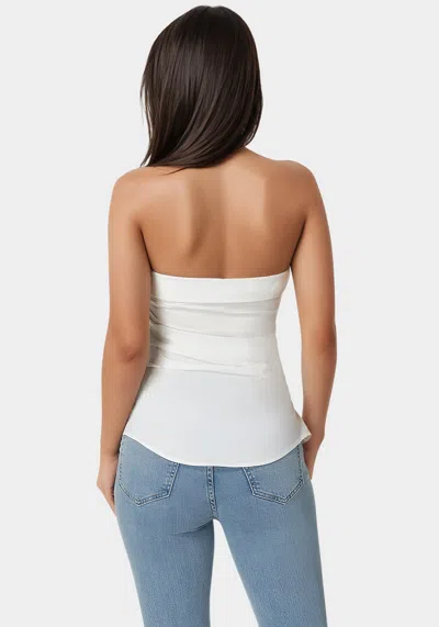 Bebe Ruched Asymmetric Top In White Alyssum