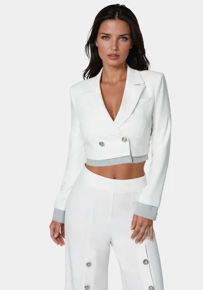 Bebe Cropped Eyelet Blazer In White Alyssum,grey Melange