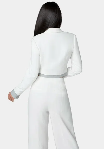 Bebe Cropped Eyelet Blazer In White Alyssum,grey Melange