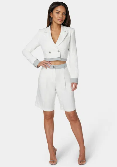Bebe Tailored Bermuda Shorts In White Alyssum,grey Melange