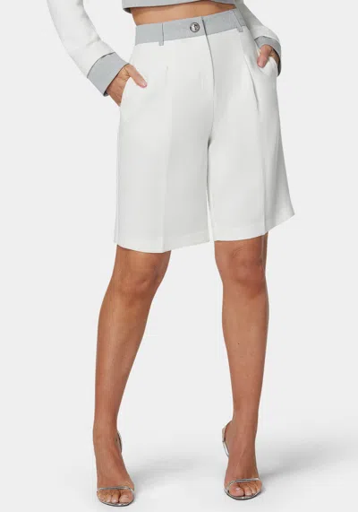 Bebe Tailored Bermuda Shorts In White Alyssum,grey Melange