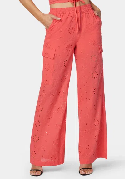 Bebe Natural Waist Ultra Wide Leg Cargo Pant In Calypso Coral