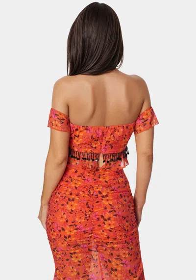 Bebe Ruffle Fringe Top In Vibrant Desert Flowers Print