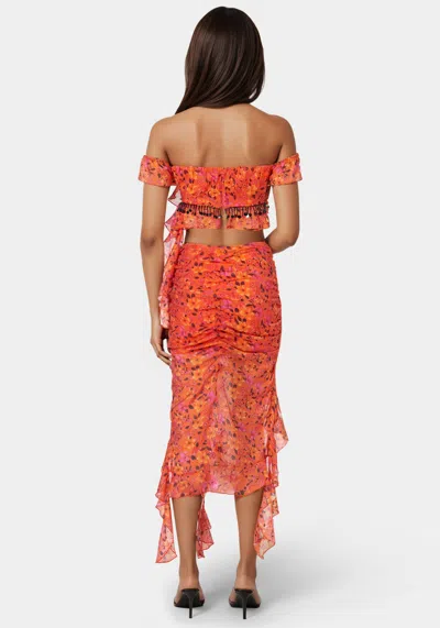 Bebe Ruffle Fringe Skirt In Vibrant Desert Flowers Print