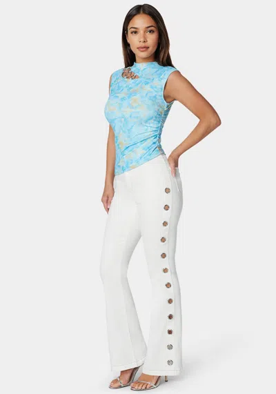 Bebe White High Waist Flared Grommet Jeans In Soft White Wash