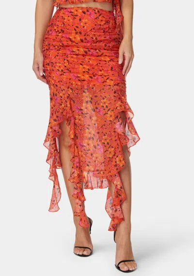 Bebe Ruffle Fringe Skirt In Vibrant Desert Flowers Print