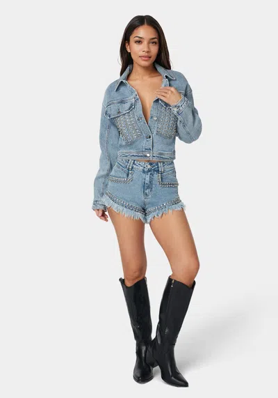 Bebe Studded Denim Jacket In Silver Lake Wash
