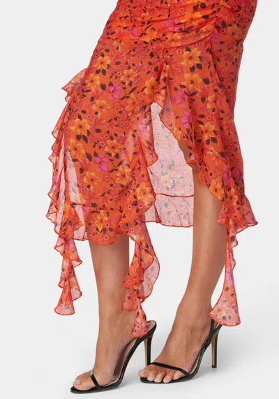 Bebe Ruffle Fringe Skirt In Vibrant Desert Flowers Print