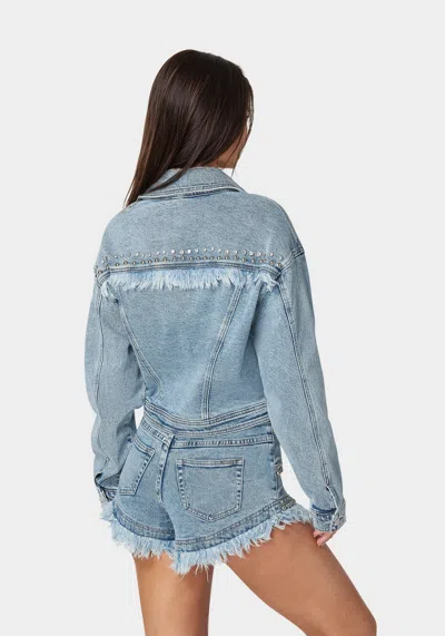 Bebe Studded Denim Jacket In Silver Lake Wash