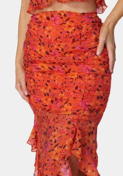 Bebe Ruffle Fringe Skirt In Vibrant Desert Flowers Print
