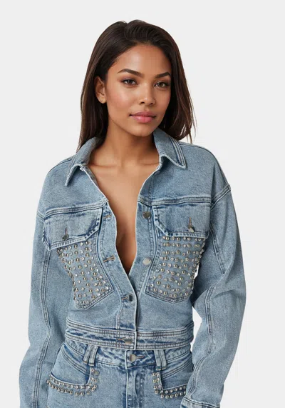 Bebe Studded Denim Jacket In Silver Lake Wash