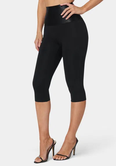 Bebe High Waist Satin Elastic Capri Legging In Black
