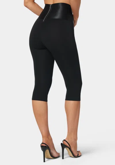 Bebe High Waist Satin Elastic Capri Legging In Black