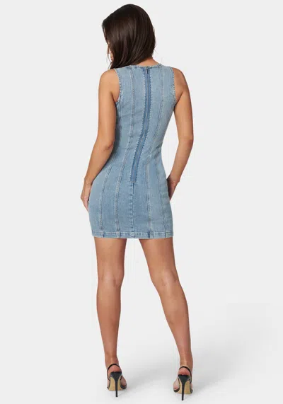 Bebe Fitted Lace Up Denim Dress In Chiara Blue Wash