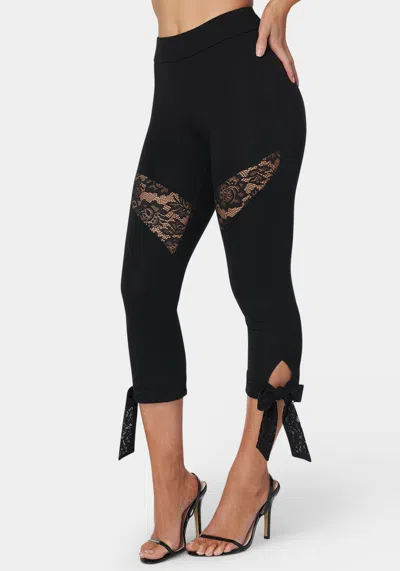 Bebe Lace Insert Bow Capri Legging In Black