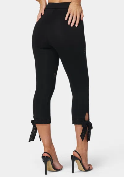 Bebe Lace Insert Bow Capri Legging In Black