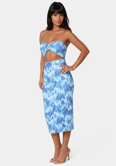 Bebe Printed Front Cutout Midi Dress In Soft Tapestry