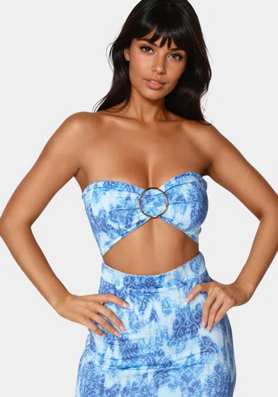 Bebe Printed Front Cutout Midi Dress In Soft Tapestry