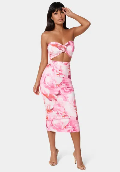 Bebe Printed Front Cutout Midi Dress In Blurred Peony