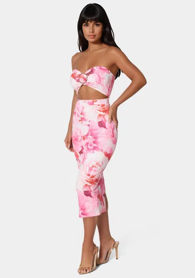 Bebe Printed Front Cutout Midi Dress In Blurred Peony
