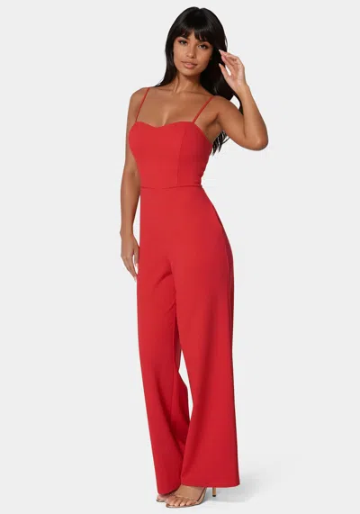 Bebe Sweetheart Neck Scuba Knit Jumpsuit In Red