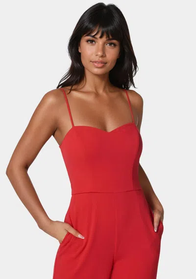 Bebe Sweetheart Neck Scuba Knit Jumpsuit In Red