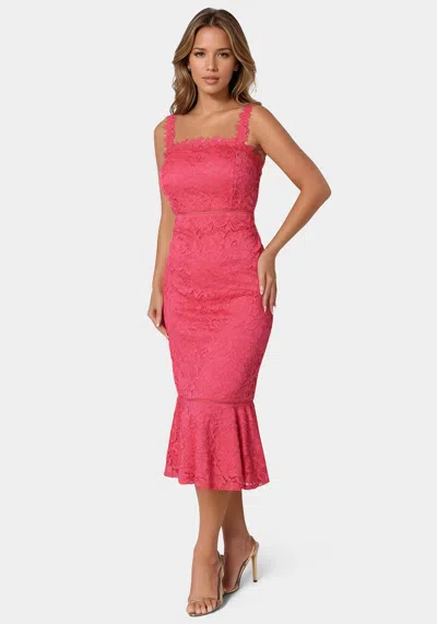 Shop Bebe Lace Flounce Midi Dress In Pink
