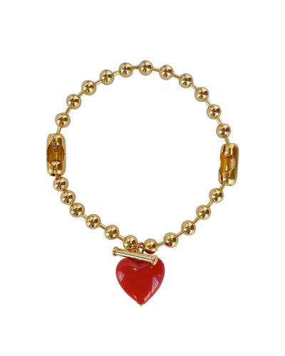 Timeless Pearly Gold Round Chain Necklace With Red Heart In Red