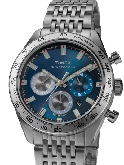 Timex Mens Blue Tw2y18500 Waterbury Traditional Chronograph Stainless-steel Bracelet Watch In Blue