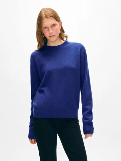 White + Warren Cashmere Crewneck Top In Obsidian Blue In Obsidian Blue