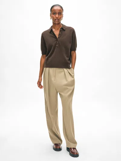 White + Warren Cashmere Button Polo Sweater In Deep Moss In Deep Moss