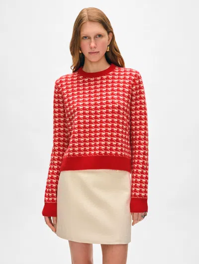 White + Warren Cashmere Gingham Crewneck Top In Desert Red/natural In Desert Red/natural