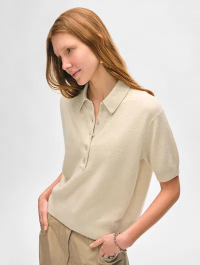 White + Warren Cashmere Button Polo Sweater In Natural Heather In Natural Heather