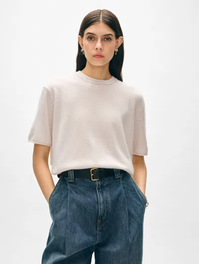 White + Warren Cashmere Roll Trim T-shirt Sweater In Soft White In Soft White