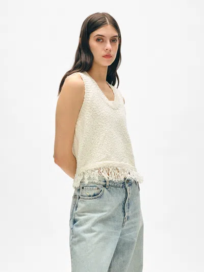 White + Warren Cotton Fringe Tank Top In Ivory In Ivory