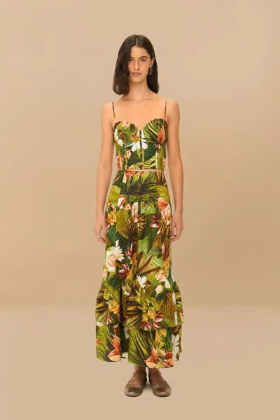 Farm Rio Active Multicolor Botanical Forest Lenzing Ecovero Euroflax Midi Skirt