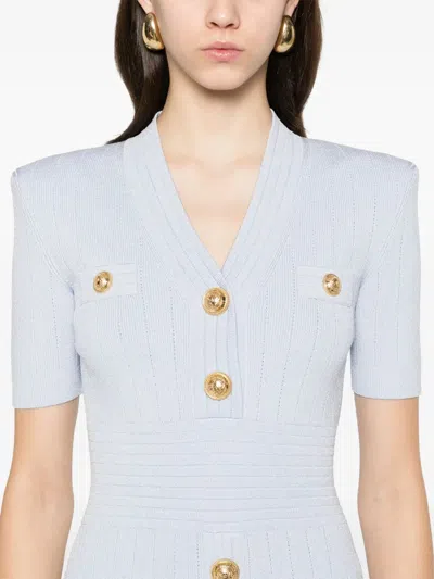 Balmain Button-embellished Ribbed-knit Minidress