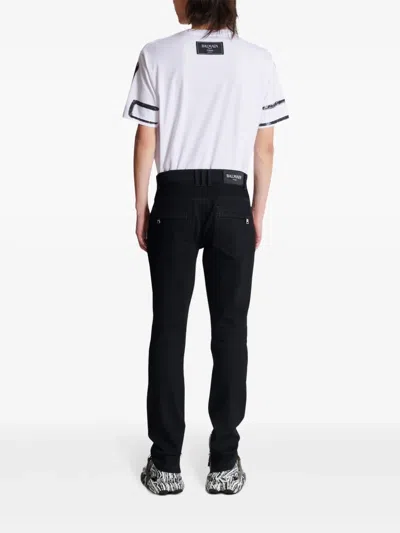 Balmain Cotton Blend Black Denim Jeans With Multi-pocket Design