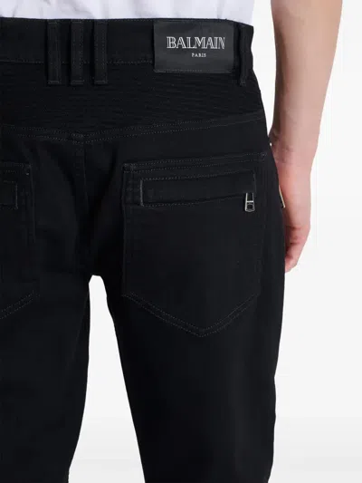 Balmain Cotton Blend Black Denim Jeans With Multi-pocket Design