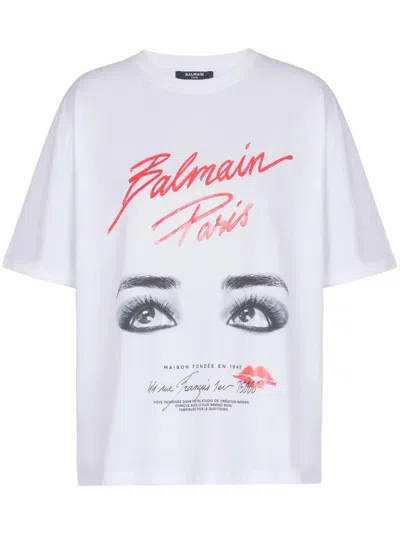 Shop Balmain T Shirt With Eyes Print