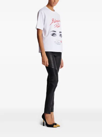 Shop Balmain T Shirt With Eyes Print