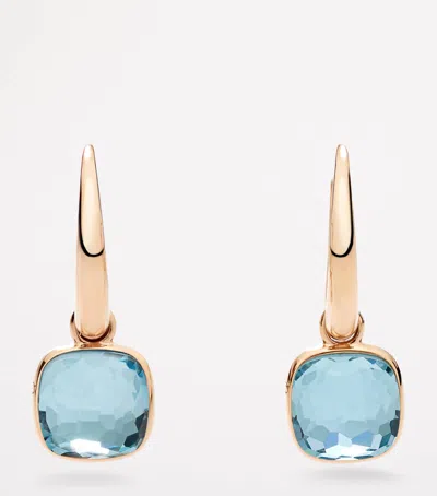 Pomellato Rose Gold And Blue Topaz Nudo Earrings