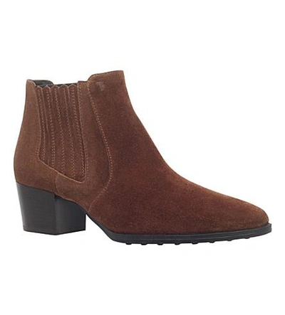 Shop Tod's Gomma Suede Ankle Boots In Brown