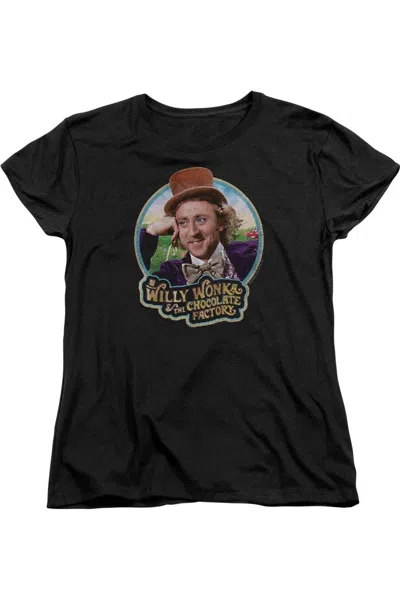 Gildan Willy Wonka And The Chocolate Factory Its Scrumdiddlyumptious Short Sleeve Womens Tee / T-shirt In Black