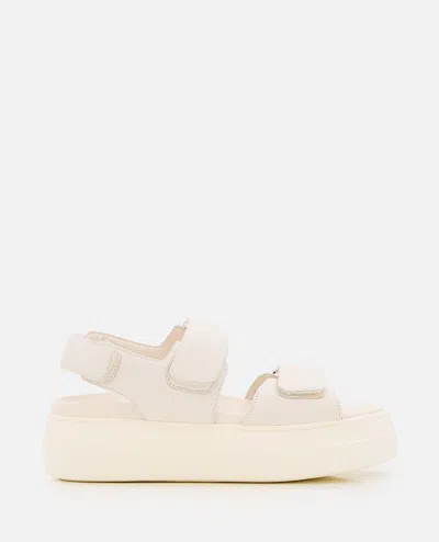 Hogan Elevated Platform Sandals With Adjustable Hook And Loop Closure In White