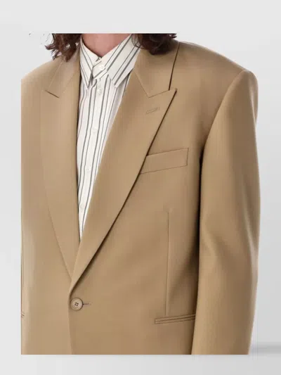 Saint Laurent Wool Gabardine Single-breasted Jacket In Neutrals