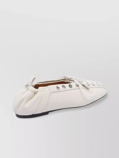 Ganni Womens White Eyelets Lace-up Pélinova Ballet Flats Eur 37 / 4 Uk In Neutral