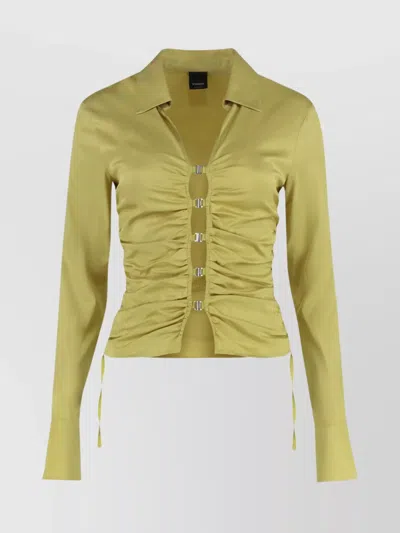 Pinko Shiny Shirt With Gathering And Back Opening In Shade Green