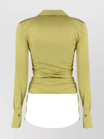 Pinko Shiny Shirt With Gathering And Back Opening In Shade Green